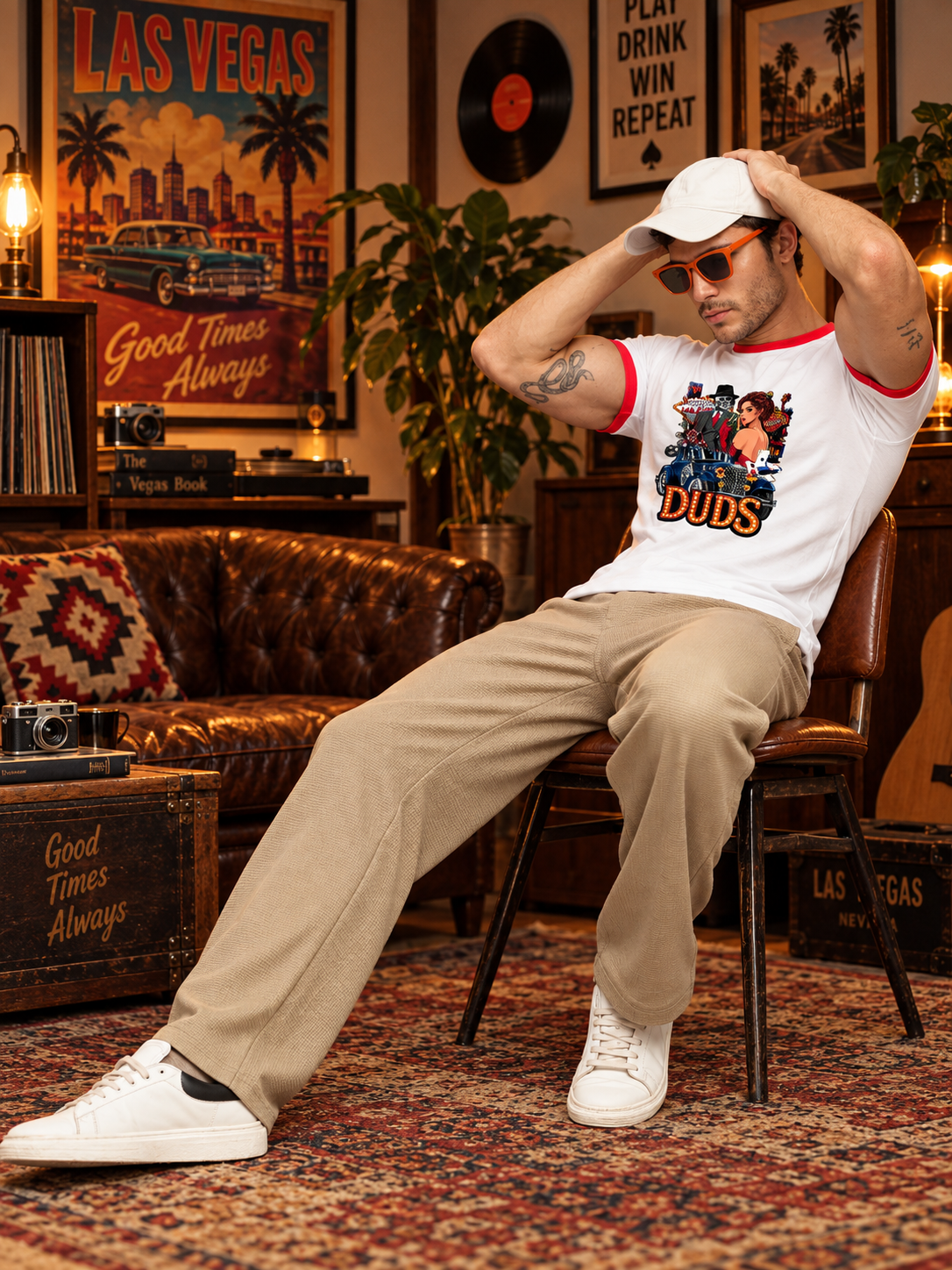 LAS VEGAS GRAPHIC RINGER T-SHIRT WHITE