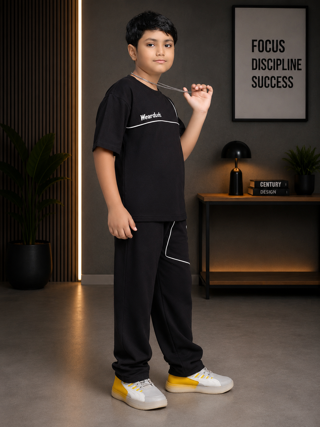 YOUTH CONTREST PIPING CO-ORD FOR BOYS GIRLS BLACK