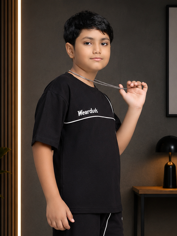 YOUTH CONTREST PIPING T-SHIRT FOR BOYS GIRLS BLACK