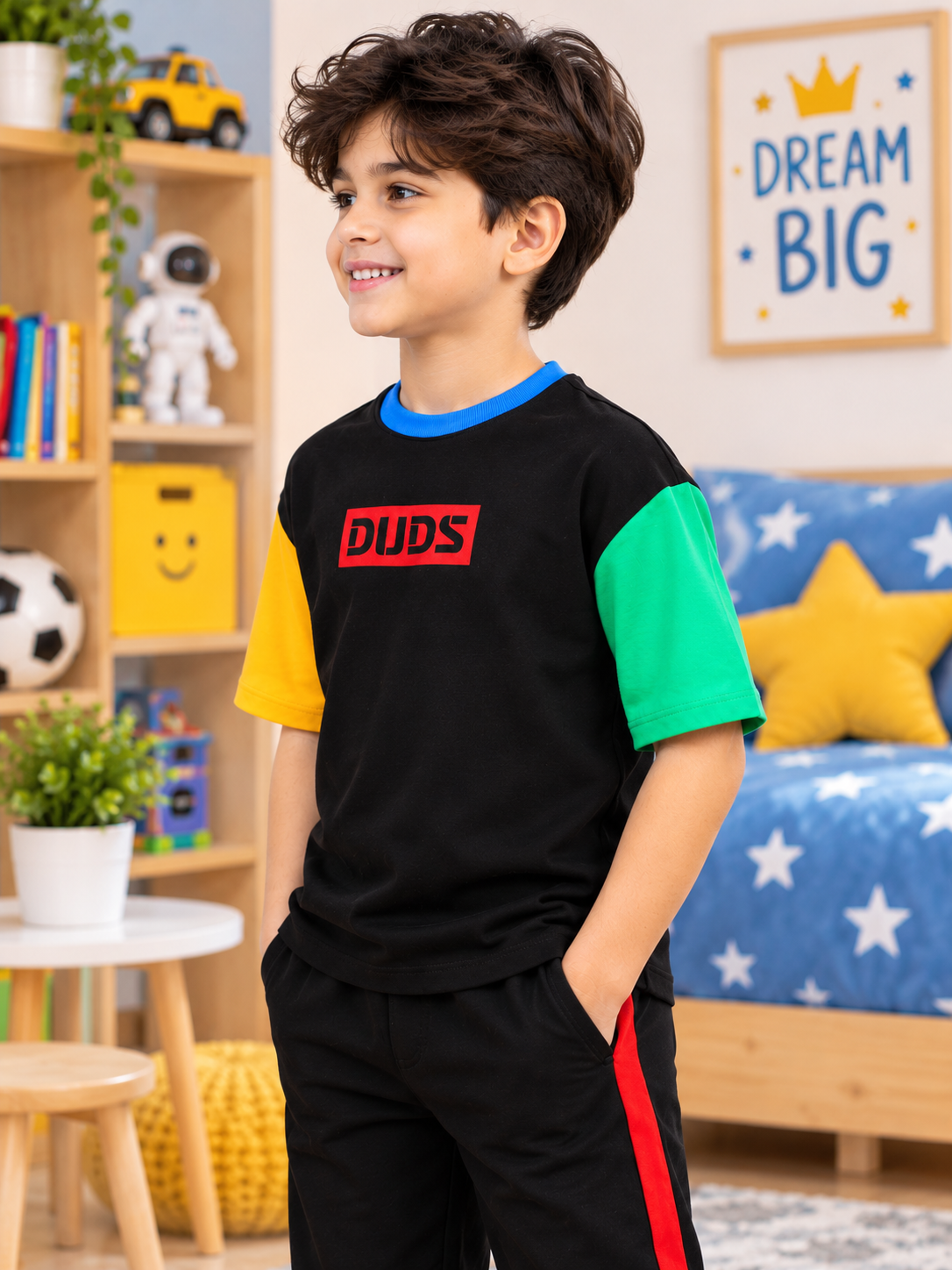 CHROMA COLOR BLOCKED OVERSIZED T-SHIRT FOR BOYS GIRLS BLACK