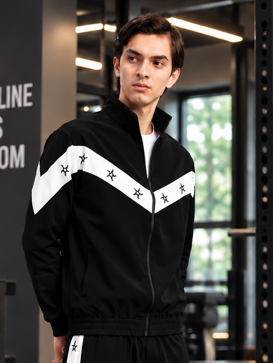 MATCHING LOOSE FIT ZIPPER JACKET BLACK WHITE