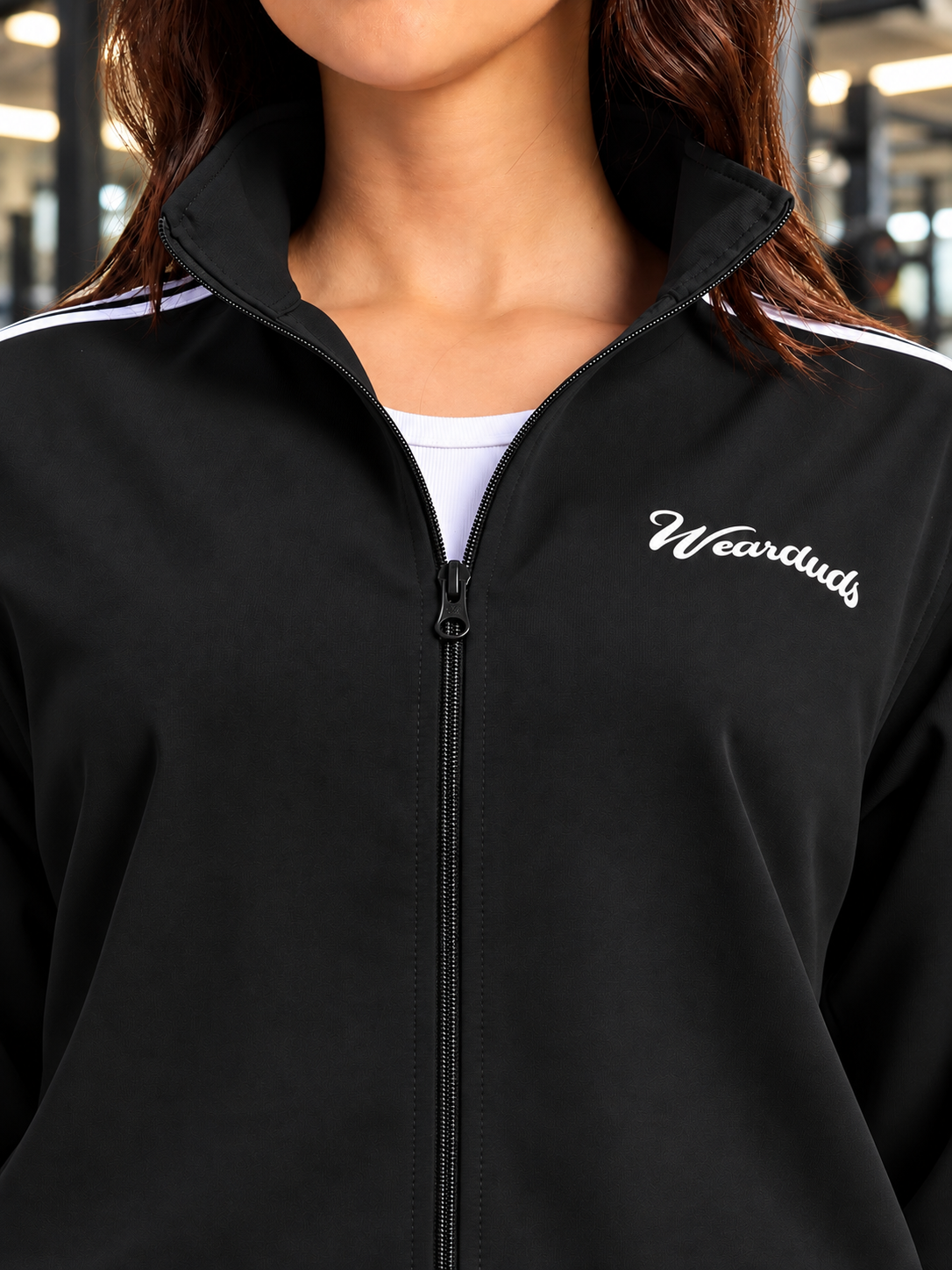 WOMEN SPORTY ZIP UP RELAXED FIT JACKET BLACK