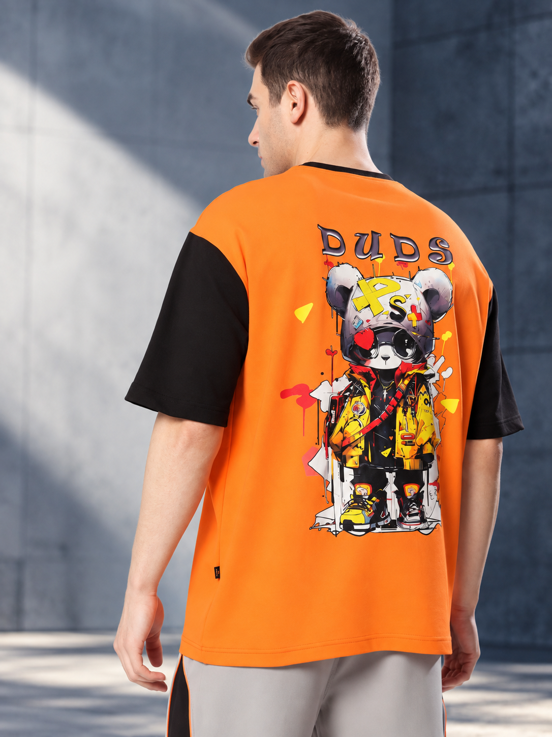 COOL TEDDY OVERSIZED T-SHIRT ORANGE BLACK
