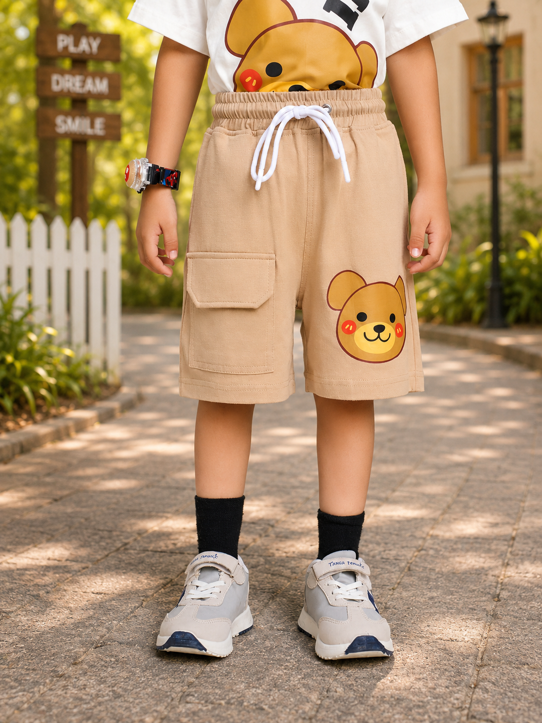 TINY TREND BEAR CO-ORD FOR BOYS GIRLS WHITE BEIGE
