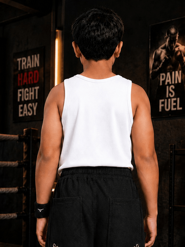 EASY WEAR VEST T-SHIRT FOR BOYS GIRLS WHITE, a sporty unisex t-shirt for casual outings and play.