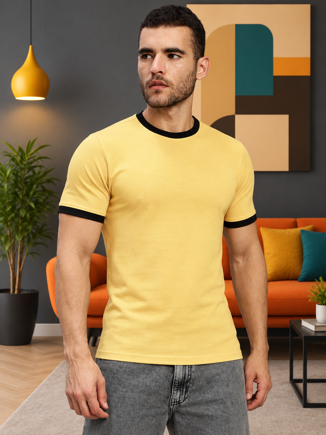 MINIMALIST CONTRAST EDGE T-SHIRT YELLOW