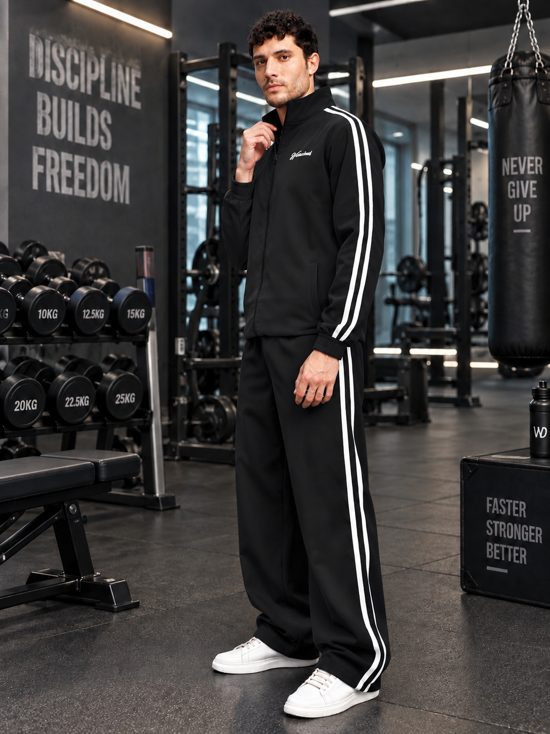 SPORTY ZIP UP RELAXED FIT CO-ORD SET BLACK