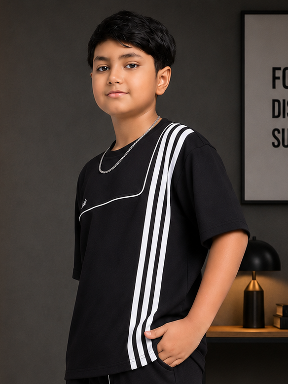 YOUTH CONTREST PIPING T-SHIRT FOR BOYS GIRLS BLACK