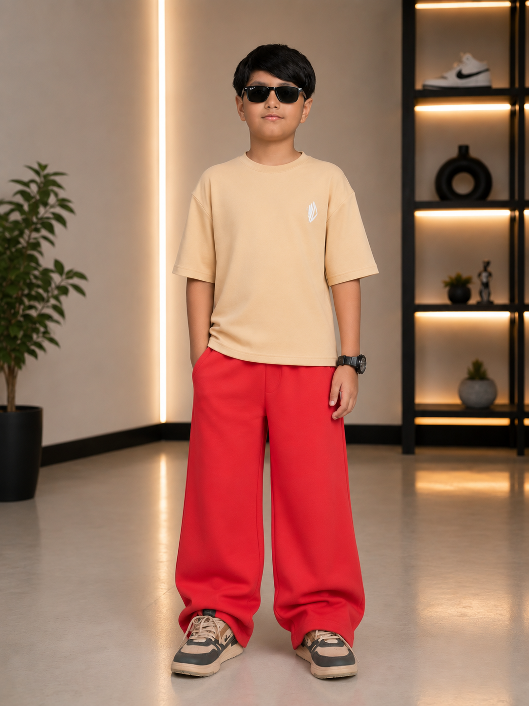 NEO-STREET DROP CO-ORD FOR BOYS & GIRLS- BEIGE-RED