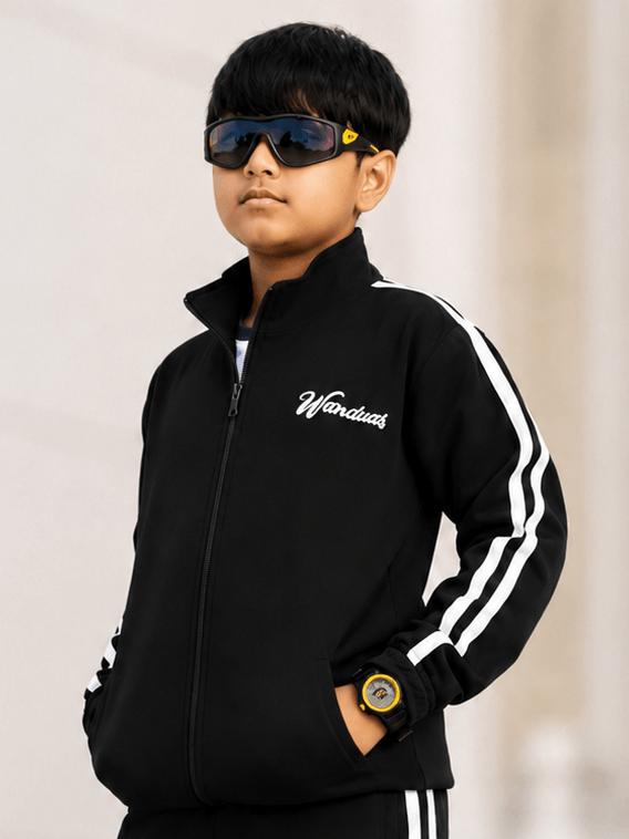 SPORTY ZIP UP JACKET FOR BOYS GIRLS ROYAL BLACK