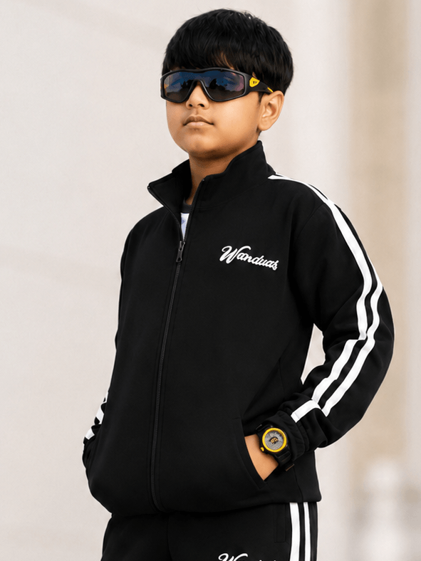 SPORTY ZIP UP JACKET FOR BOYS GIRLS ROYAL BLACK