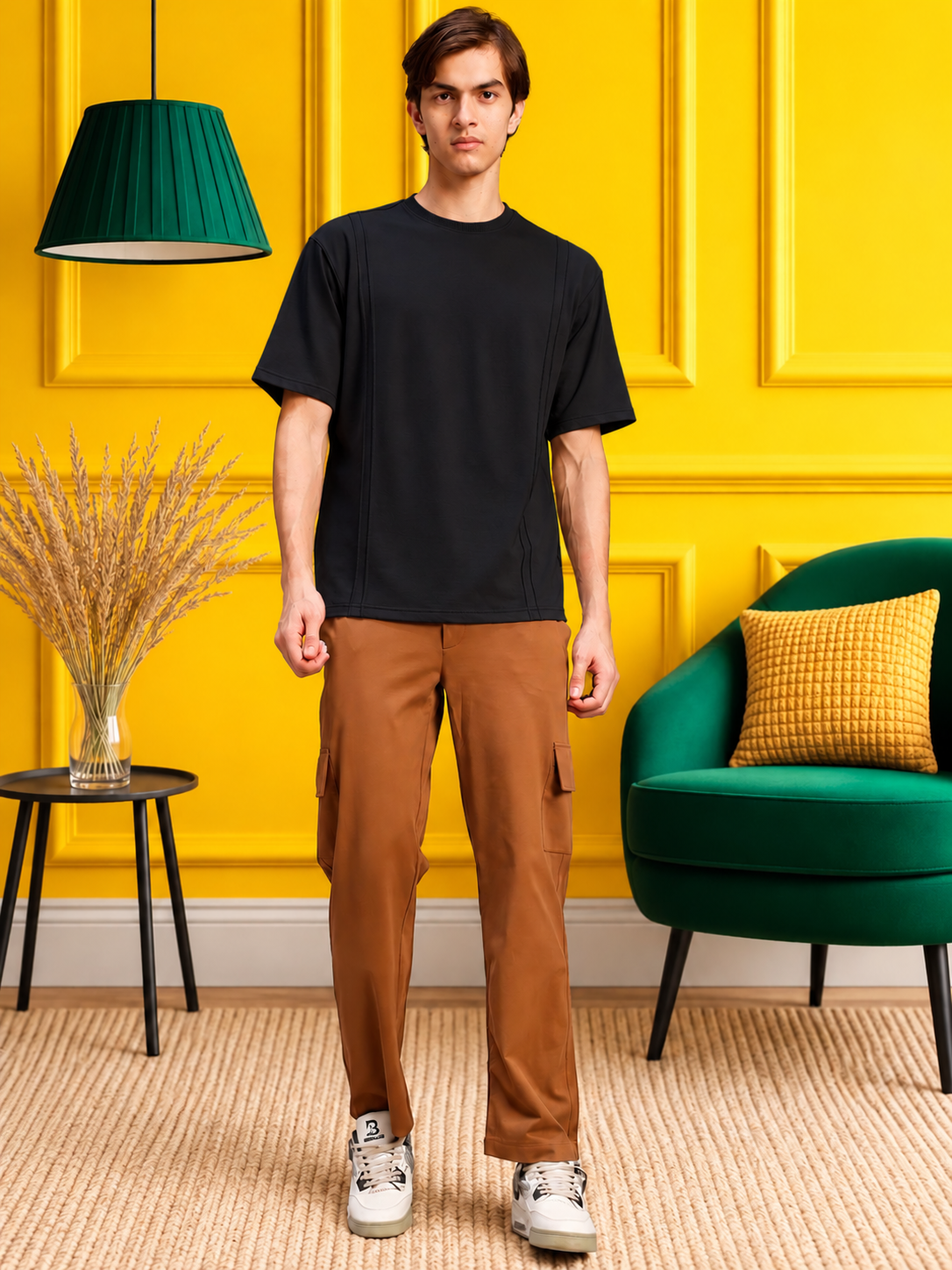 PANEL OVERSIZED CREW T-SHIRT BLACK
