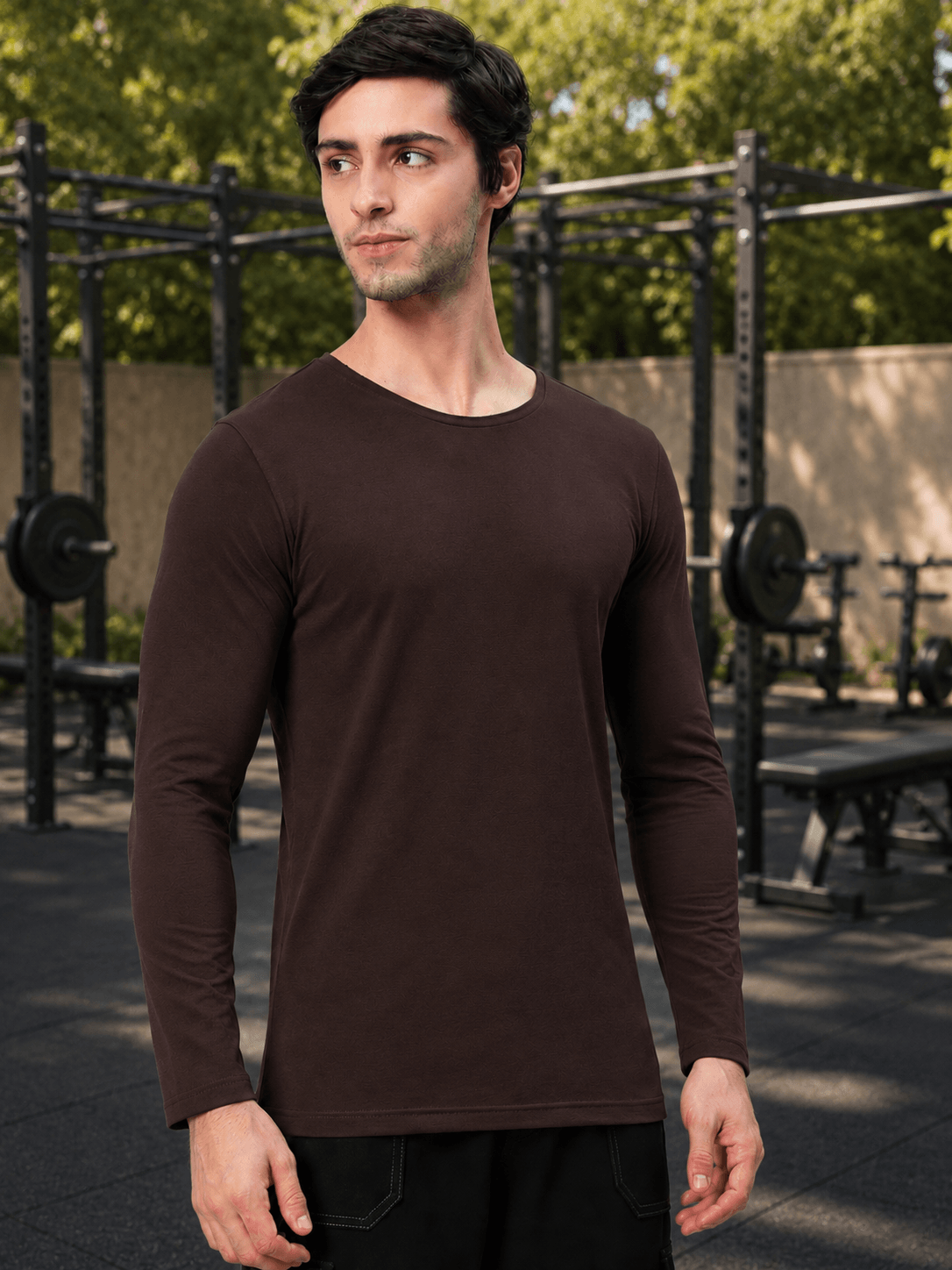 OMNI SLIM FIT COTTON SWEATSHIRT BROWN