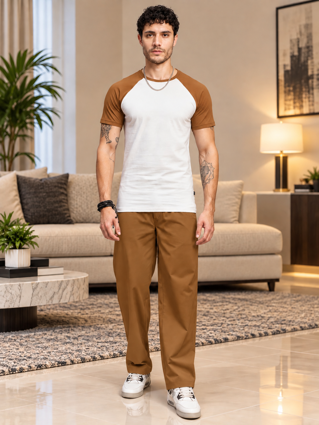 COMFORTABLE STRAIGHT CASUAL PANTS BROWN