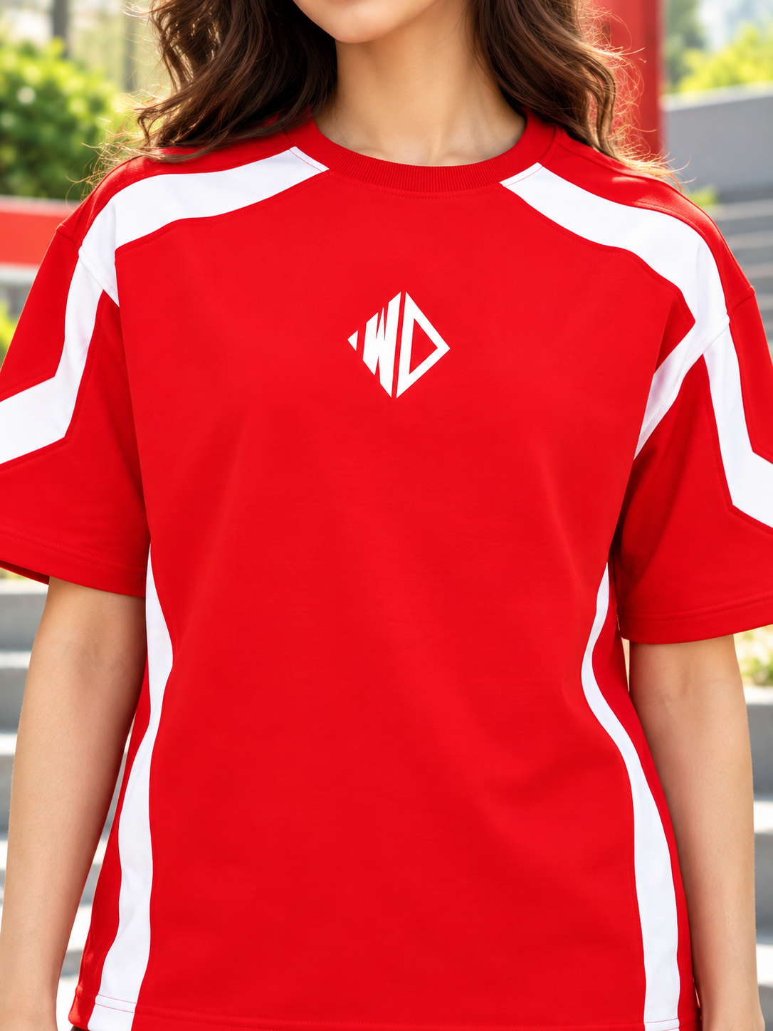 WOMEN RUGBY OVER-SIZED T-SHIRT RED WHITE