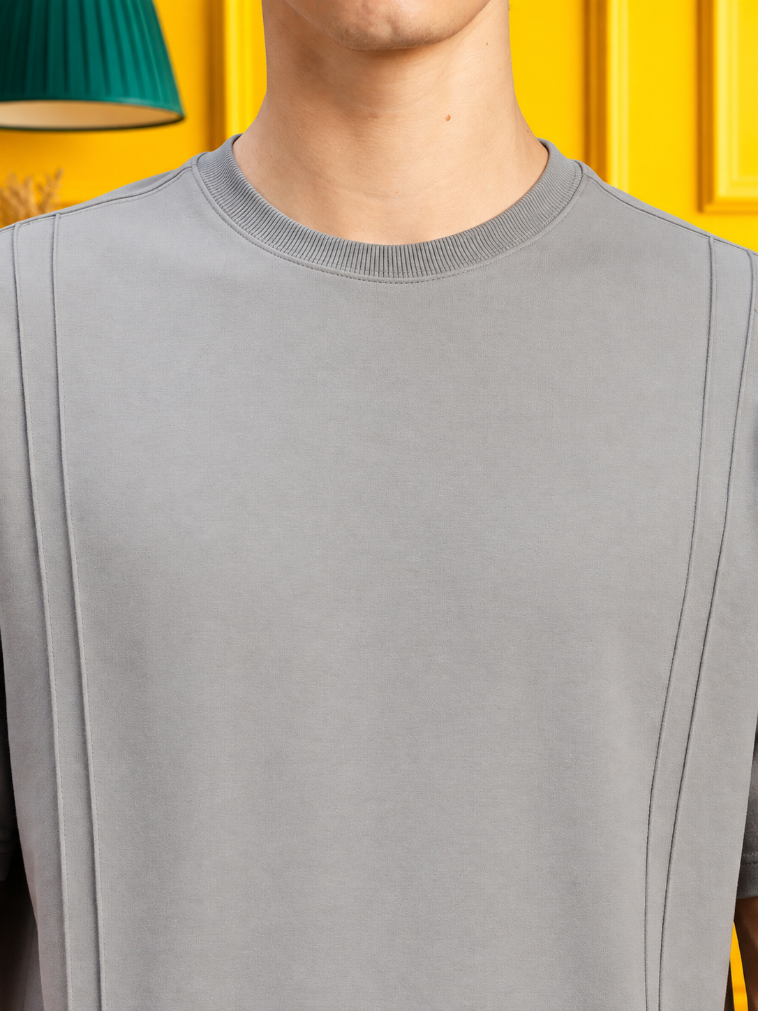 PANEL OVERSIZED CREW T-SHIRT GREY