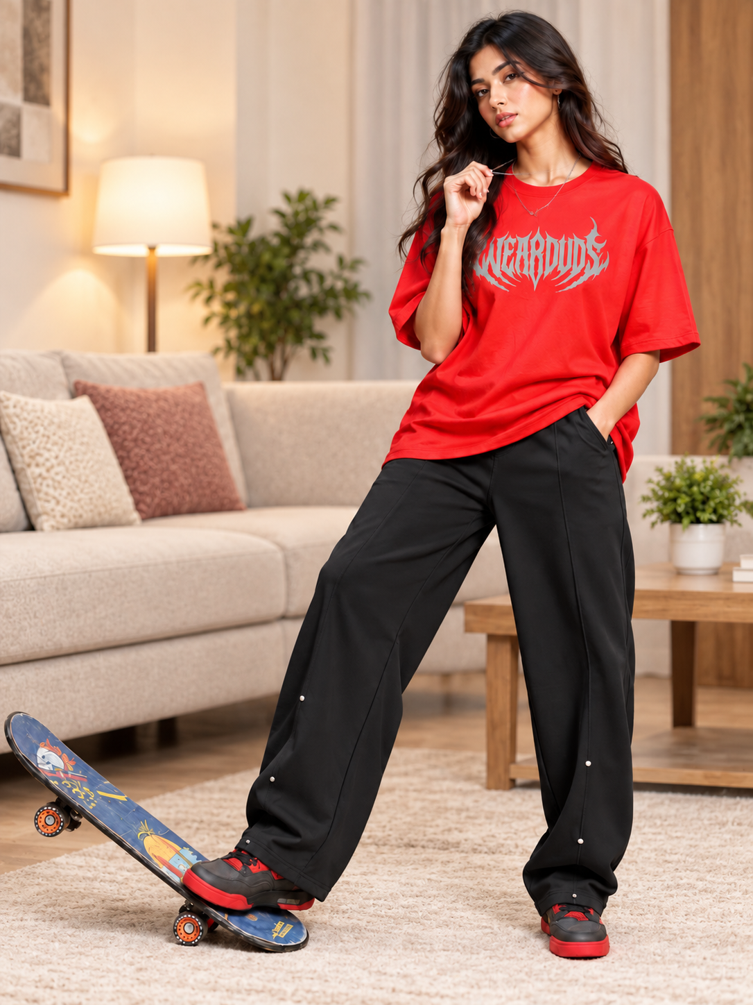 WOMEN METALLIC HARDWARE ACCENT JOGGERS BLACK