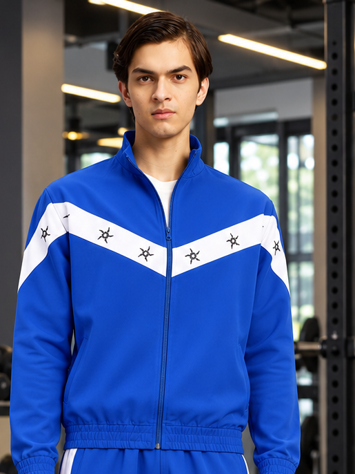 MATCHING LOOSE FIT ZIPPER JACKET BLUE WHITE