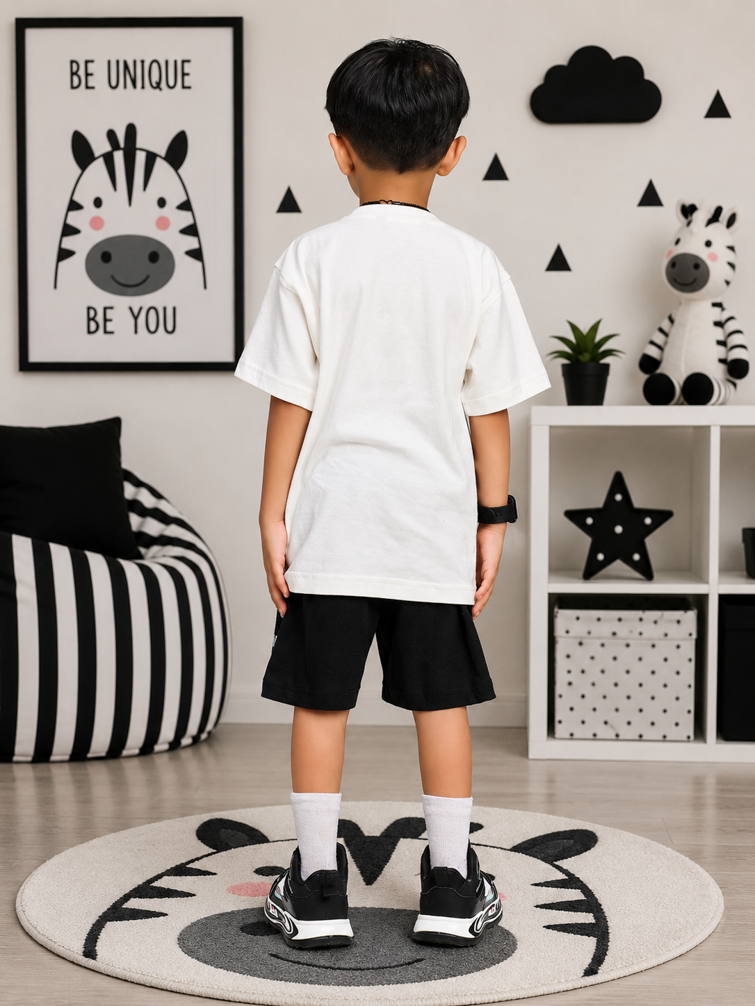 ZIPPY ZEBRA GRAPHIC CO-ORD SET FOR BOYS GIRLS WHITE BLACK