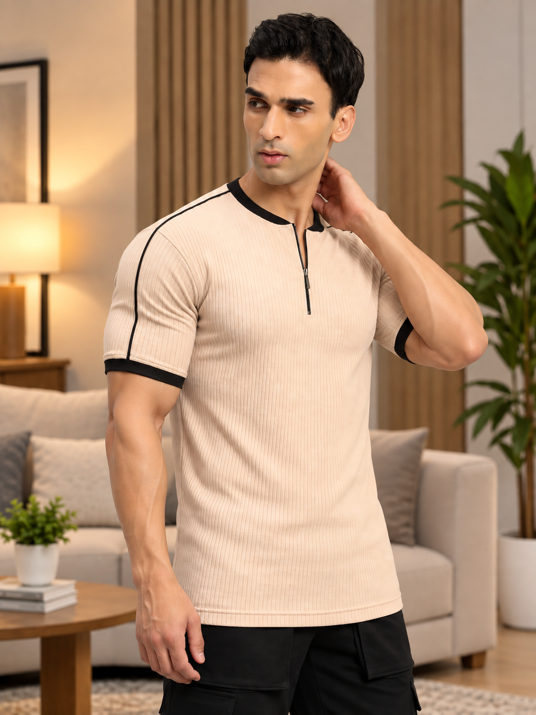FILIPINO ZIPPER REGULAR FIT T-SHIRT BEIGE - Wearduds, view 4