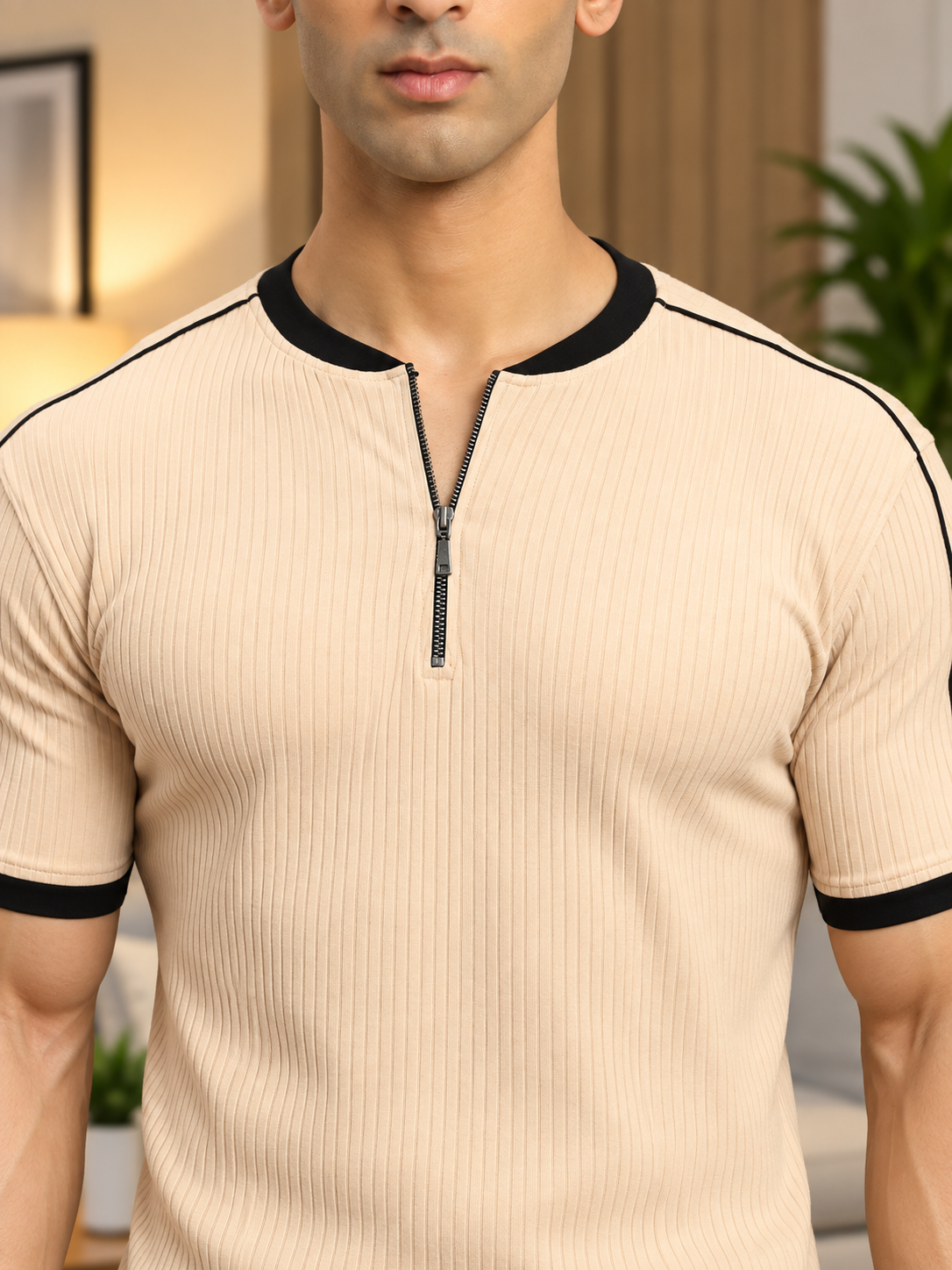 FILIPINO ZIPPER REGULAR FIT T-SHIRT BEIGE - Wearduds, view 5