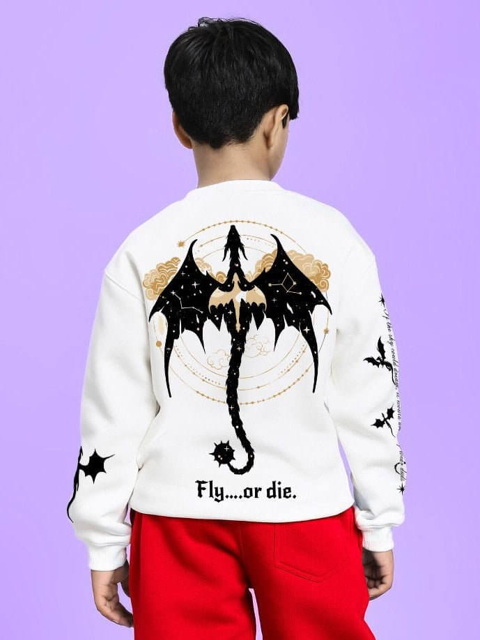 FLY OR DIE DRAGON FLEECE SWEATSHIRT FOR BOYS AND GIRLS WHITE - KIDS SWEATSHIRT