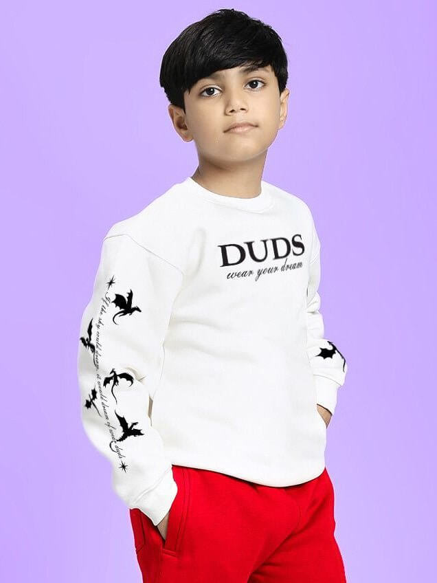 FLY OR DIE DRAGON FLEECE SWEATSHIRT FOR BOYS AND GIRLS WHITE - KIDS SWEATSHIRT