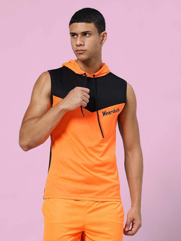 FRANKY GYM T-SHIRT ORANGE BLACK sleeveless athletic wear