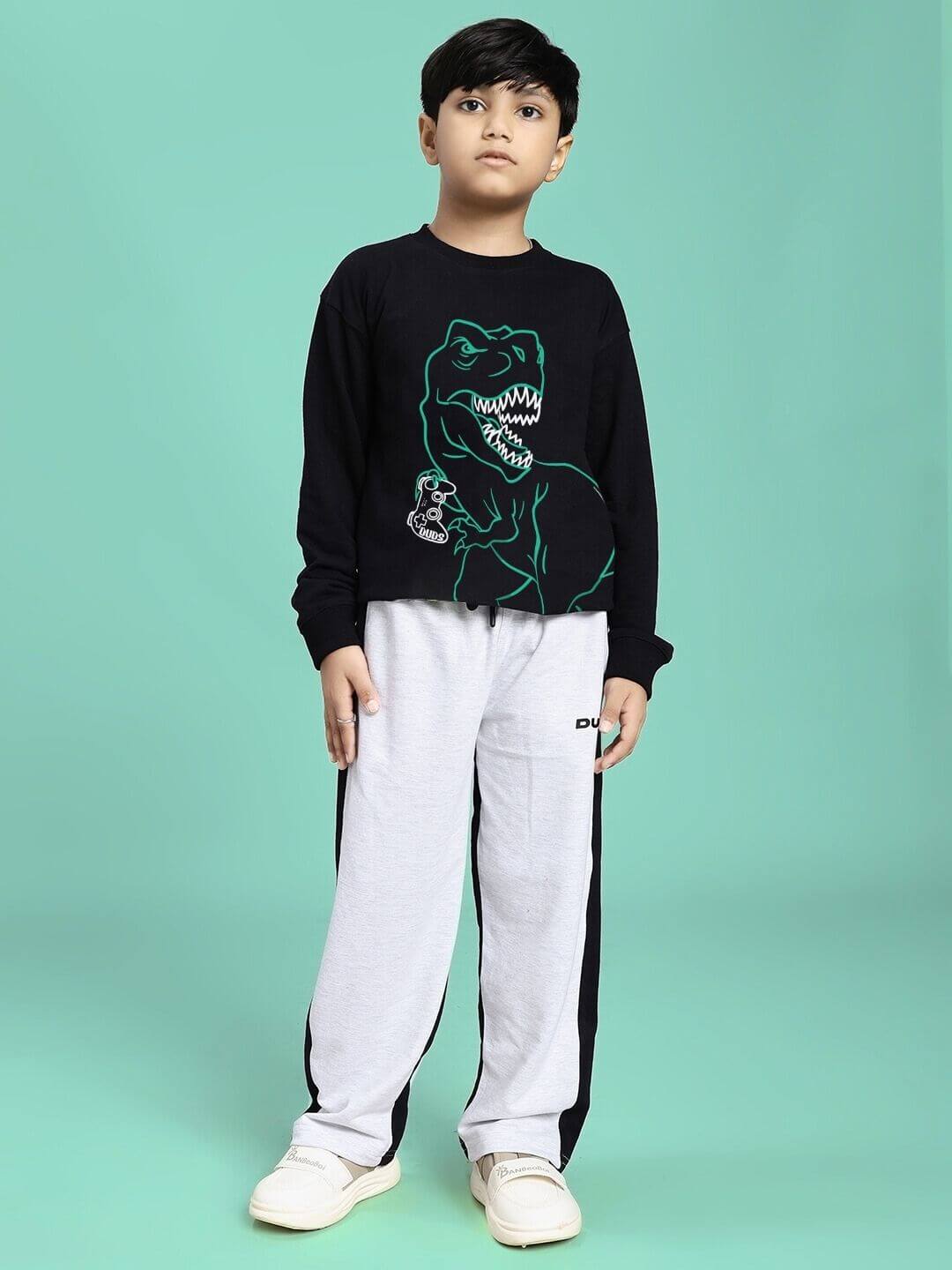 GAMEING REX PRINT SWEATSHIRT FOR BOYS GIRLS BLACK - KIDS SWEATSHIRT