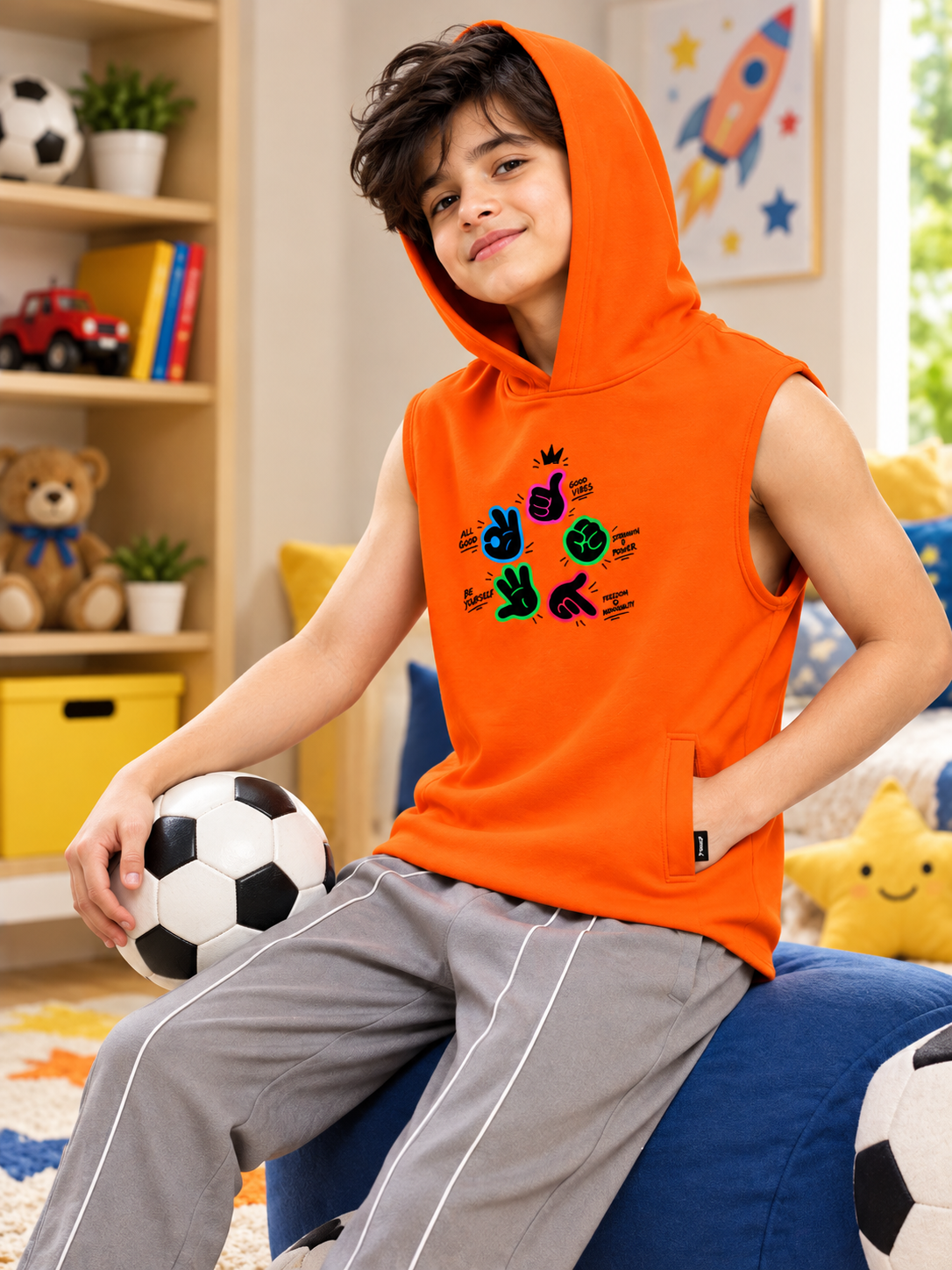 GESTURE SLEEVELESS GRAPHIC PRINT FOR BOYS GIRLS ORANGE