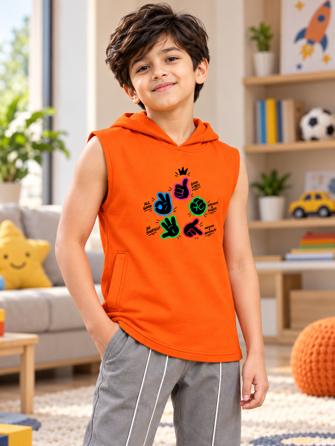 GESTURE SLEEVELESS GRAPHIC PRINT FOR BOYS GIRLS ORANGE