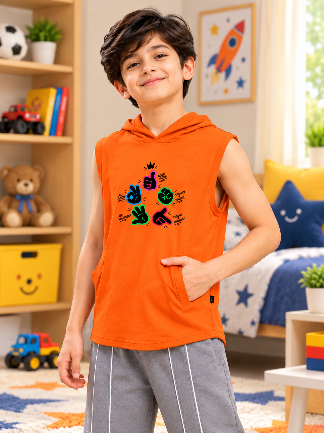 GESTURE SLEEVELESS GRAPHIC PRINT FOR BOYS GIRLS ORANGE