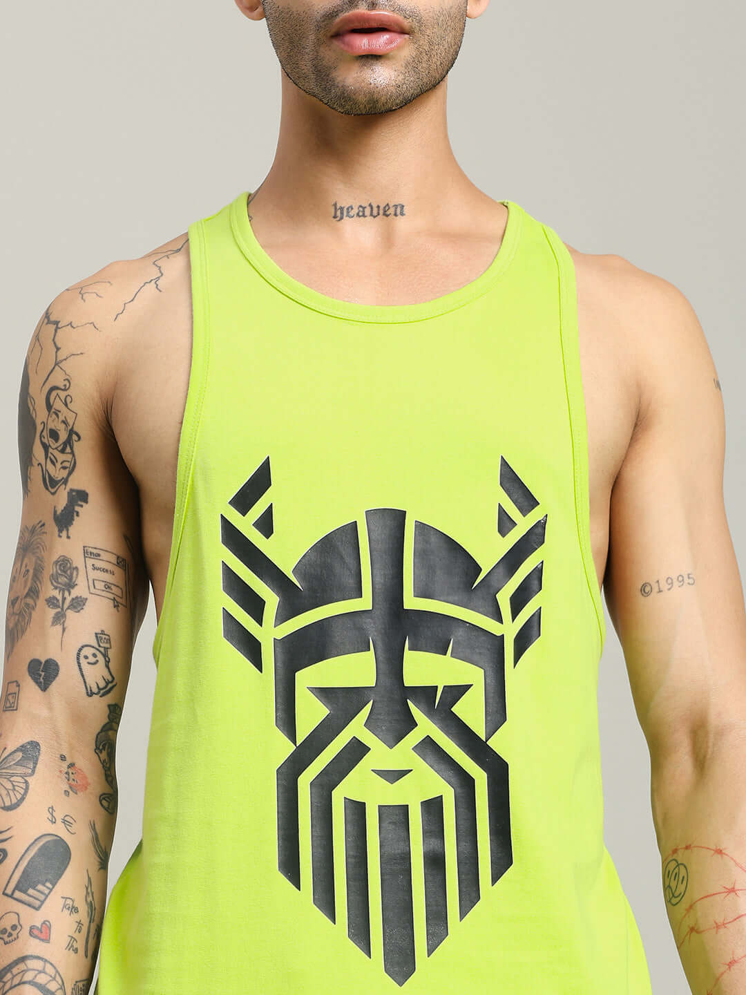 Neon green Gladiator Gym T-shirt with bold black logo design, perfect for custom fit orders. Handmade with dedication.