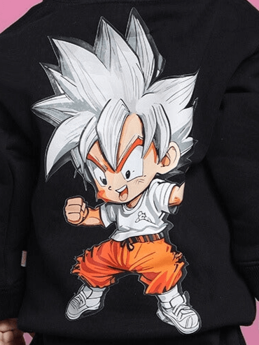 GOHAN CO-ORD FOR BOYS GIRLS BLACK with cartoon design of character on back.