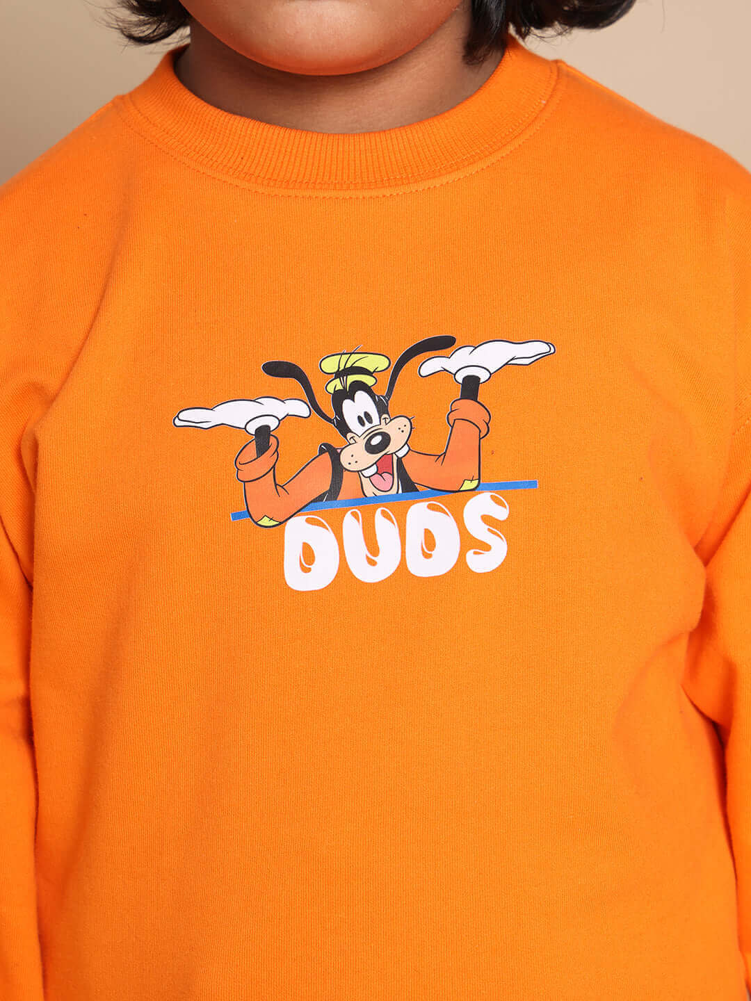 Unisex orange sweatshirt featuring Goofy design, part of the Goofy Co-ord Set for boys & girls. Made from premium cotton blend.