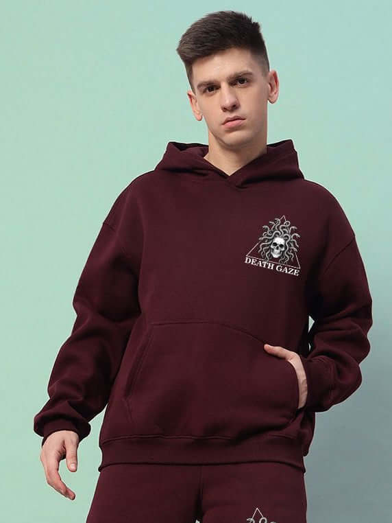 GORGON SKULL PRINTED FLEECE HOODIE WINE - Hoodie