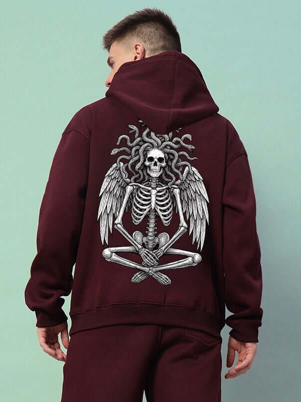 GORGON SKULL PRINTED FLEECE HOODIE WINE - Hoodie