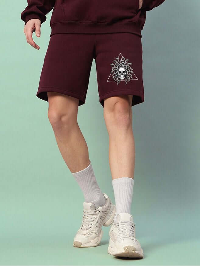 GORGON SKULL PRINTED FLEECE SHORTS WINE - SHORTS