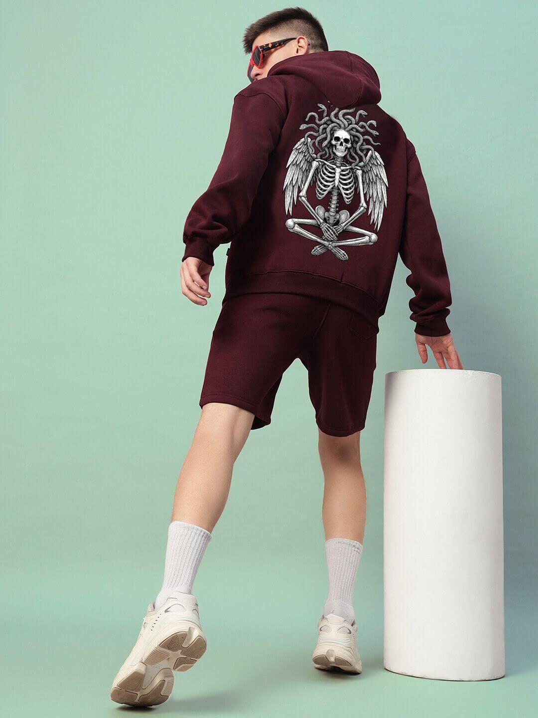 GORGON SKULL PRINTED FLEECE SHORTS WINE - SHORTS