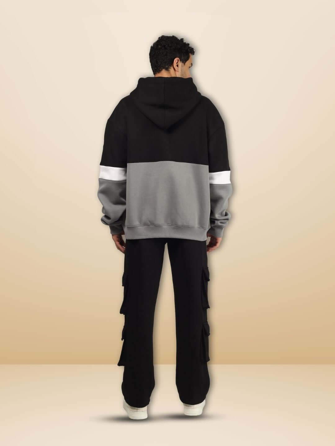 Gorbcore Fleece Colorblock Cargo Pant (Black-Grey) - Wearduds