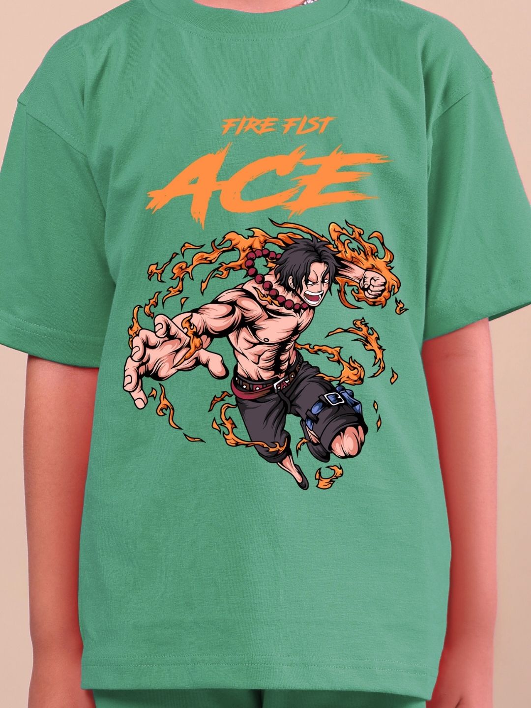 Green ACE co-ord set for boys and girls featuring a vibrant animated design, ideal for stylish kids' outfits.