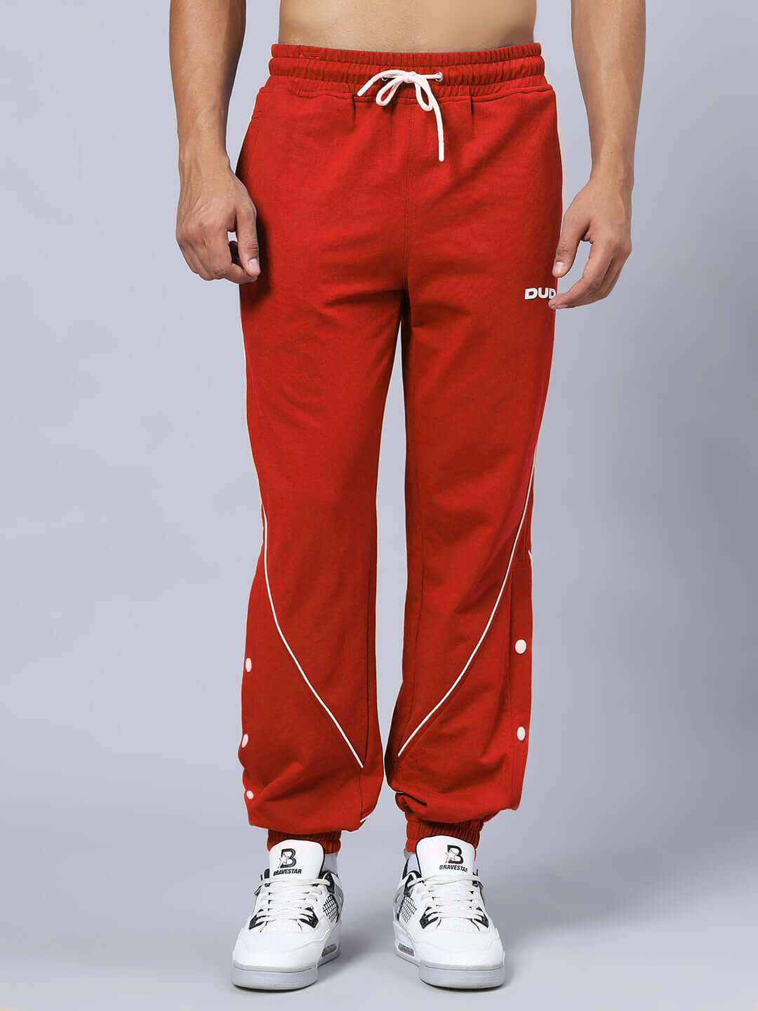 Unisex red joggers with white drawstring from GRIM REAPER PRINTED GYM RELAXED FIT CO-ORD SET BLACK-RED