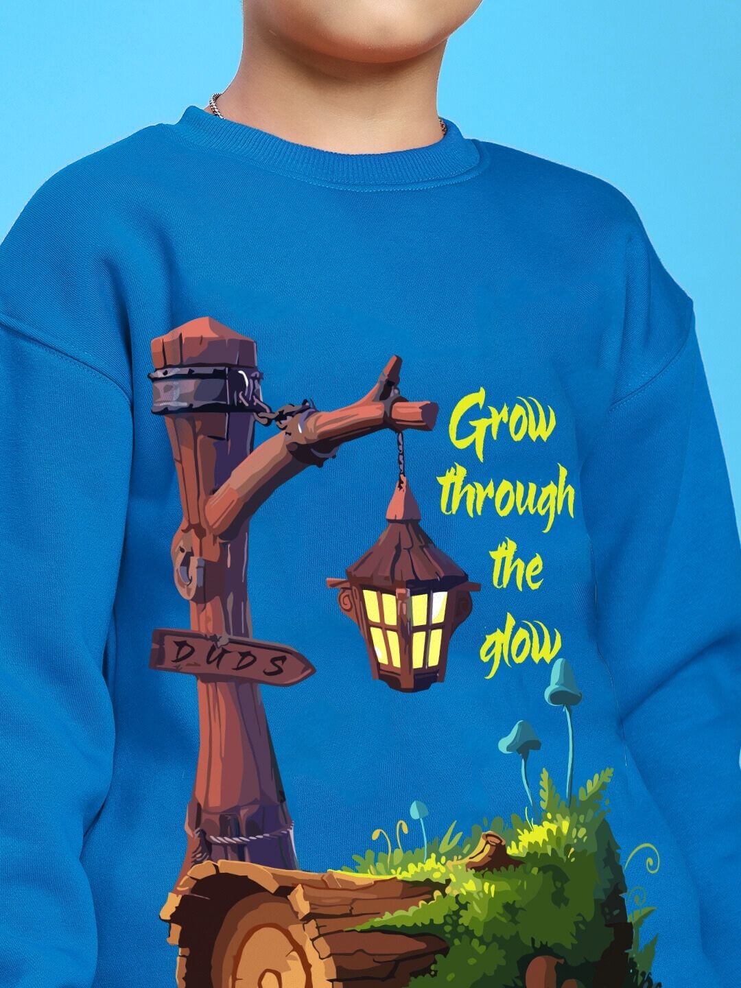 GROW AND GLOW PRINT FLEECE SWEATSHIRT FOR BOYS GIRLS BLUE - KIDS SWEATSHIRT