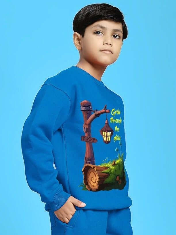 GROW AND GLOW PRINT FLEECE SWEATSHIRT FOR BOYS GIRLS BLUE - KIDS SWEATSHIRT