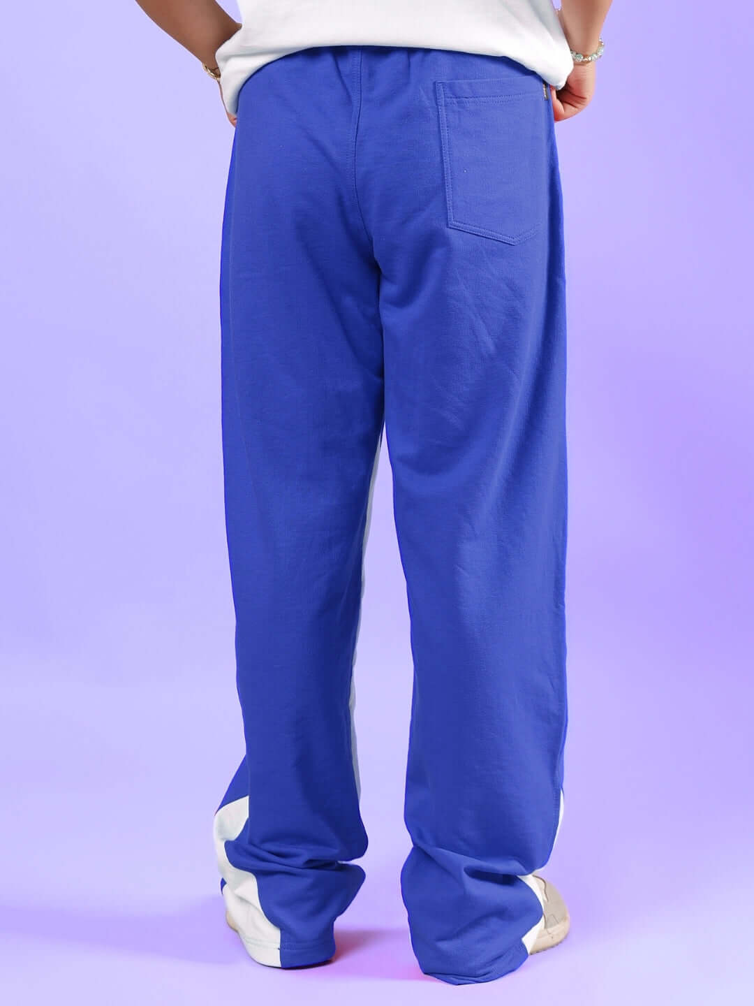 Back view of HAPPY VIBES CO-ORD FOR BOYS & GIRLS WHITE-BLUE shown on a purple background.