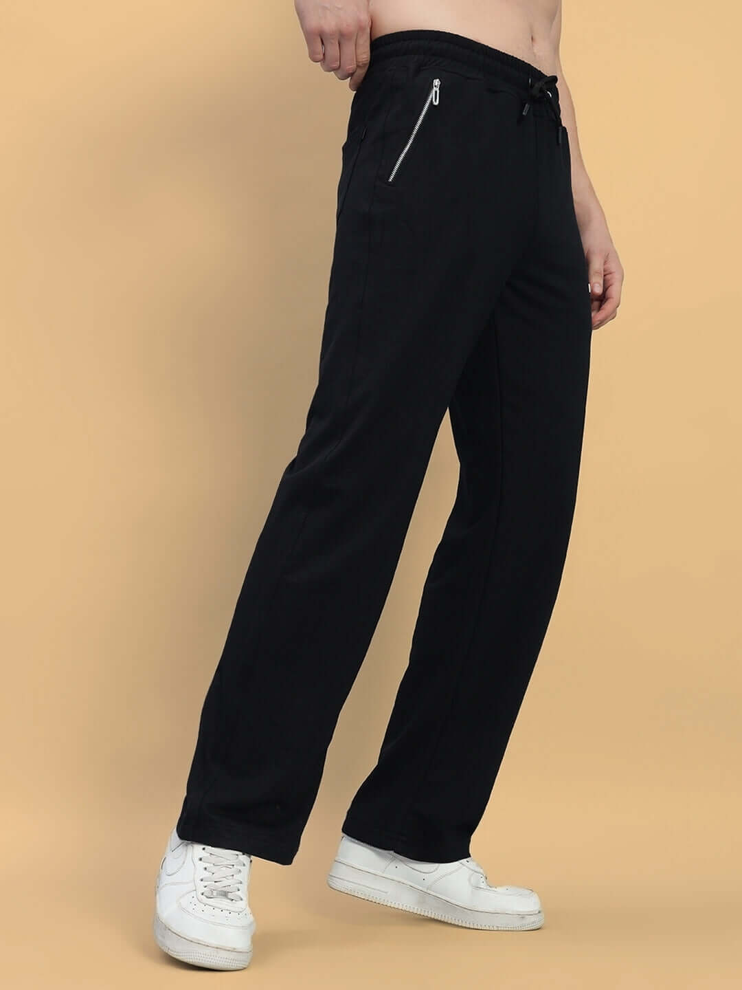 Model wearing black Harper Relaxed Fit Jogger, showcasing casual style and comfort with custom fit options available.