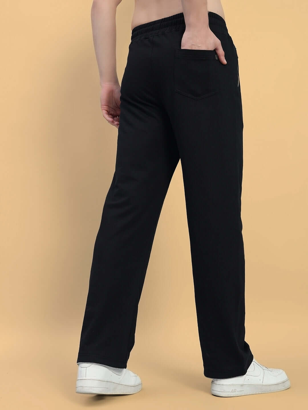 Back view of Harper Relaxed Fit Jogger in black, featuring comfortable and customizable fit, made by DUDS tailors.