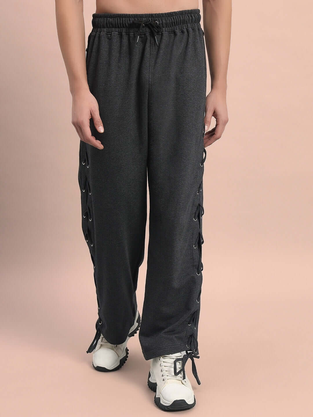 Hazel Relaxed Fit Joggers in Grey with drawstring waist and side detailing, perfect for casual and comfortable wear.