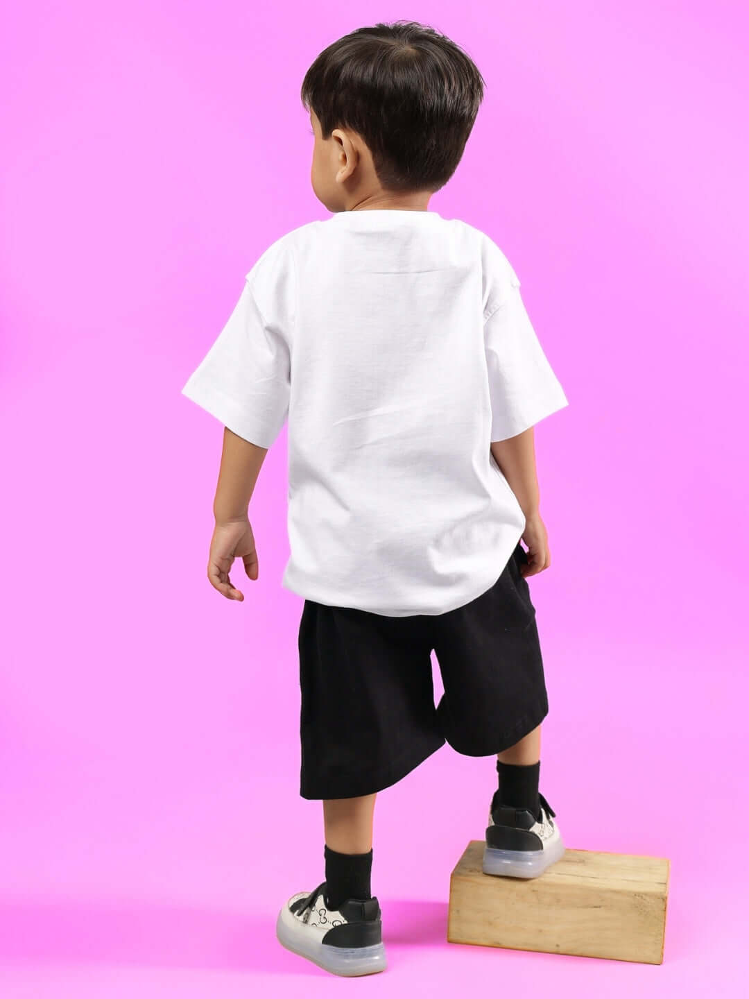 HEDGEHOG CO-ORD FOR BOYS & GIRLS WHITE-BLACK displayed on child, back view, casual and stylish outfit, perfect for all seasons.