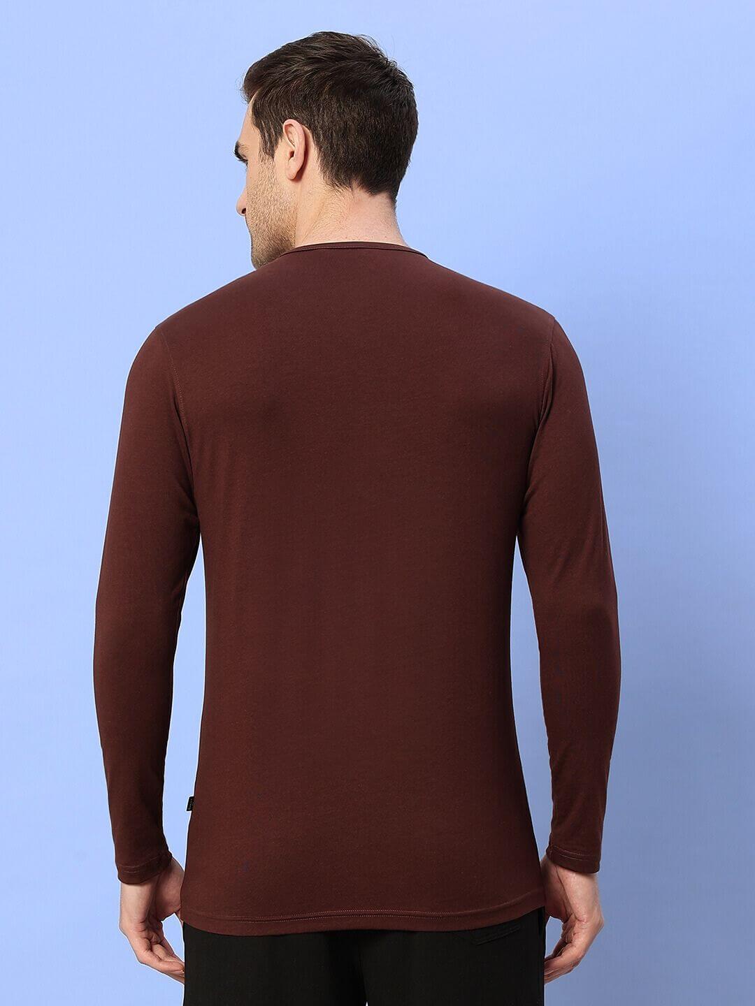 Back view of a brown HENNY slim fit sweatshirt made from premium heavy gauge cotton fabric, designed for style and comfort.